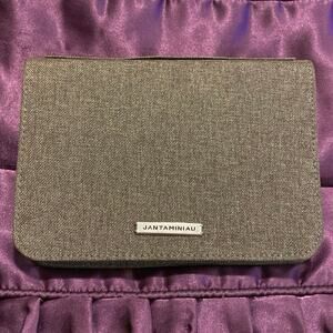 KLM Canvas Hard Zip Around Travel Wallet Jantaminiau Brown Tweed Look Handle EUC